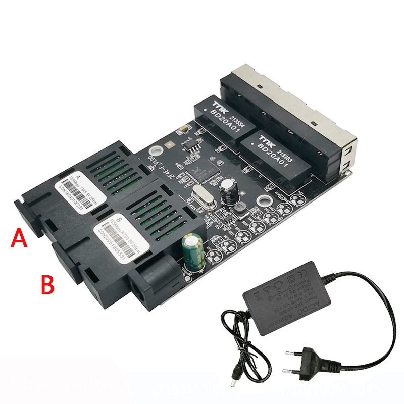 Conmutador Ethernet de fibra óptica convertidor de medios monomodo 4 RJ45 y 2 puertos de fibra SC 10/100M PCBA 2F4E