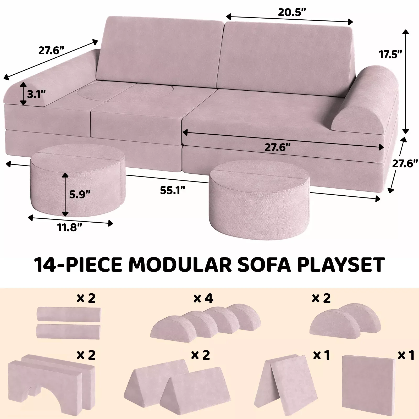 Sofá modular infantil, sofá secional infantil, quarto futplay e móveis de sala de jogos para crianças, espuma conversível e almofada de chão