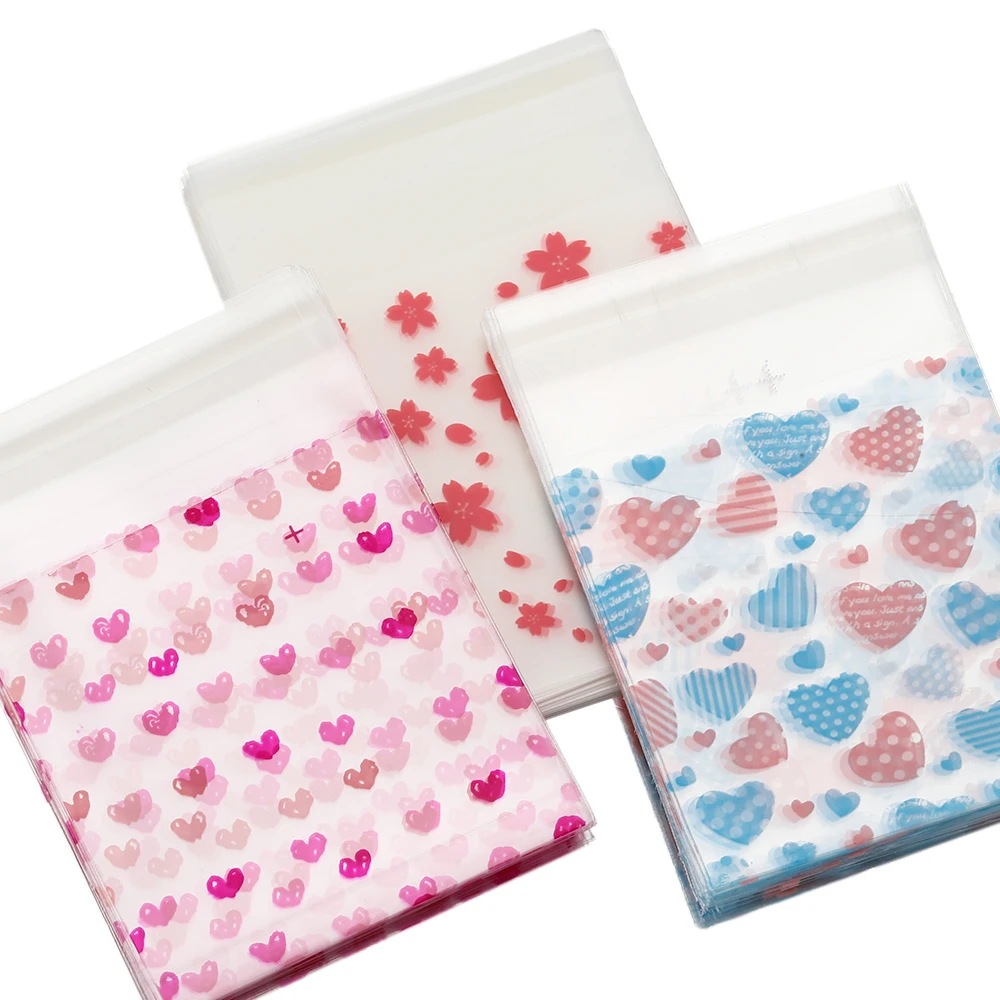 50 Stück Valentinstag-Love-Serie, durchsichtige, selbstklebende Plastiktüten für DIY-Schmuckverpackungen, Display, Backen von Keksen, Verpackungen