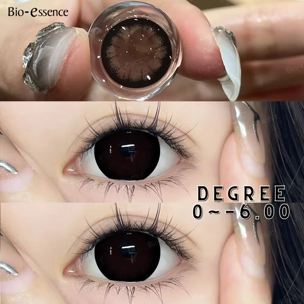 Bio-essence Colorcon 1 Pair Korean Lenses Colored Contact Lenses for Eyes Myopia Lenses 0~-6.00 Big Eye Lenses Black Lenses
