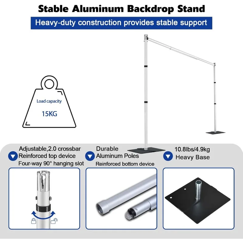 10ftx10ft Double Crossbar Pipe and Drape Backdrop Stand Kit, Heavy Duty Backdrop Stand, Adjustable Metal Background