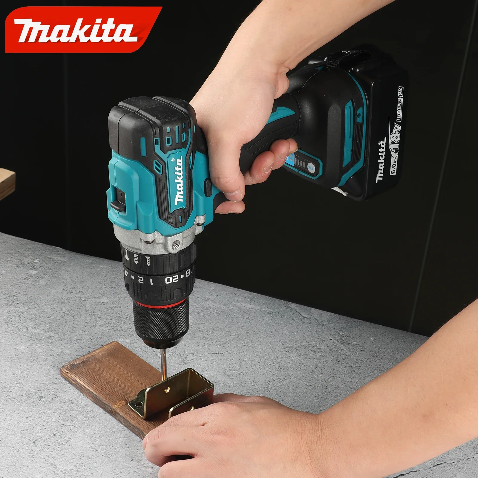 Makita DDF487 Taladro de impacto de carga de iones de litio de 18 V para el hogar sin escobillas rojo y negro de 13 mm, destornillador eléctrico de alto par