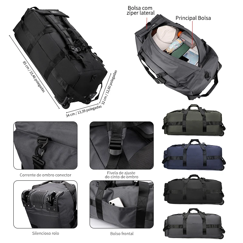 Bolsa de viagem, bolsa de grande capacidade, bagagem portátil ao ar livre, bolsa de viagem com rodas, bolsa de viagem unissex conveniente e prática