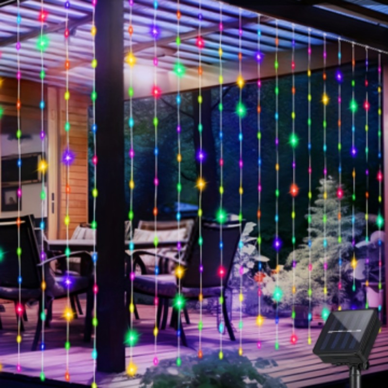 1 Pack 200LED Solar Curtain String Lights Outdoor Waterproof 8 Lighting Modes Curtain Fairy Lights For Wedding Party Decoration