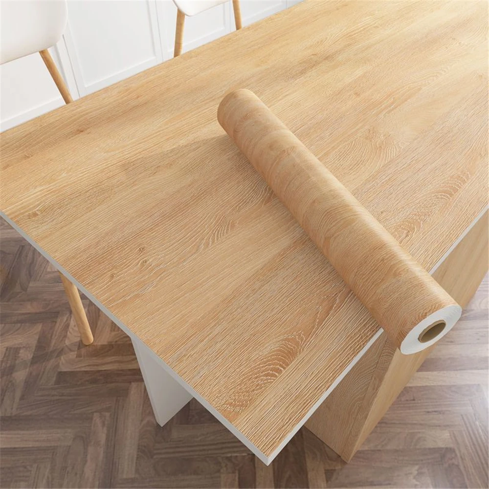 1 rolo de pvc à prova de óleo grão de madeira adesivo papel de parede autoadesivo para bancada de cozinha móveis armário mesa parede renovação