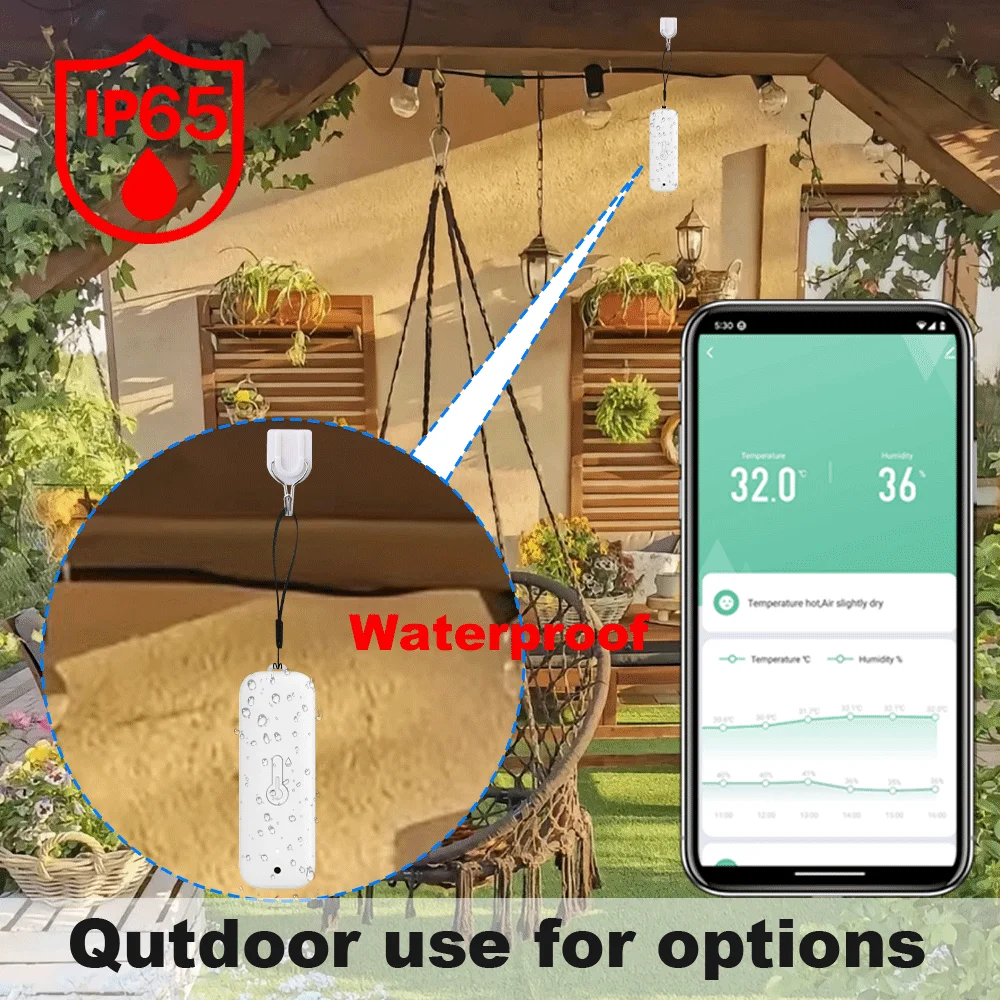 Tuya-Sensor de temperatura y humedad, resistente al agua, WiFi IP65, aplicación remota para hogar inteligente, Control SmartLife, funciona con el asistente de Google Alexa