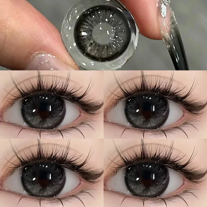 YIMEIXI 2pcs Myopia Color Contact Lenses for Eyes with Myopia Black Large Diameter Lens Circular Lens Beauty Pupil Fast Shipping