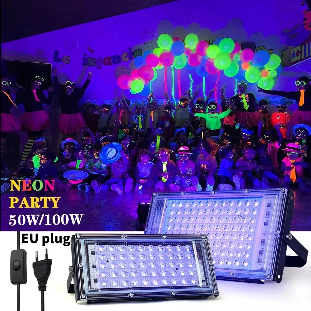 Reflector Led UV de 50W y 100W, lámpara ultravioleta para escenario, luz LED negra para escenario, retroiluminación impermeable para Fiesta Disco y escenario