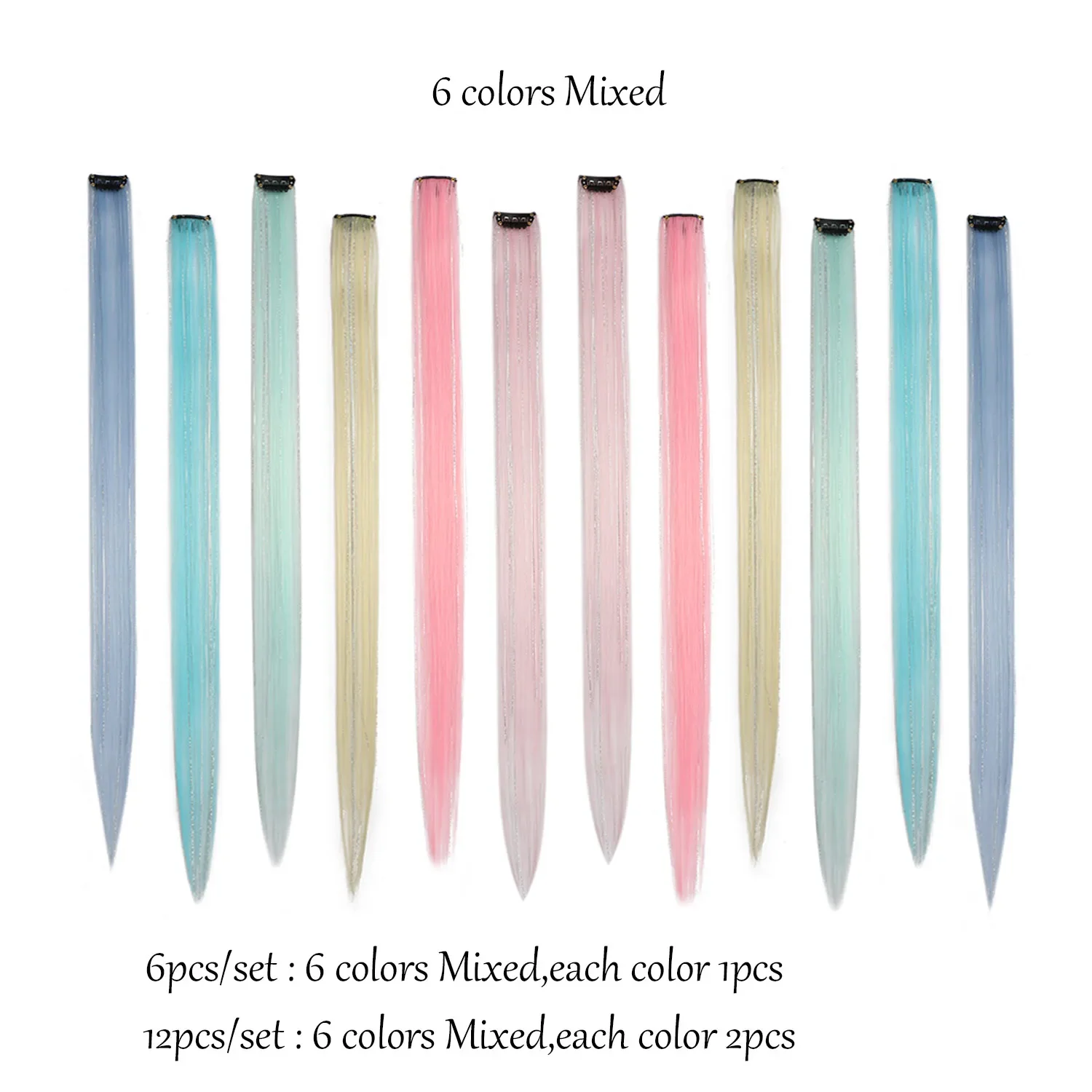 Extensiones de cabello con clip multicolor Mezcla de tinsels Extensiones de cabello de colores, cabello arcoíris 2 en 1 con latas plateadas para niñas y niños