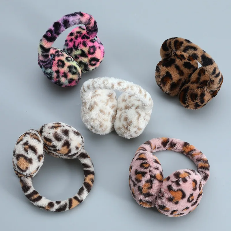 Los orejeras transfronterizas usan estampado de leopardo para hombres y mujeres en invierno, cálida diadema con memoria anticongelante y a prueba de viento, felpa simple