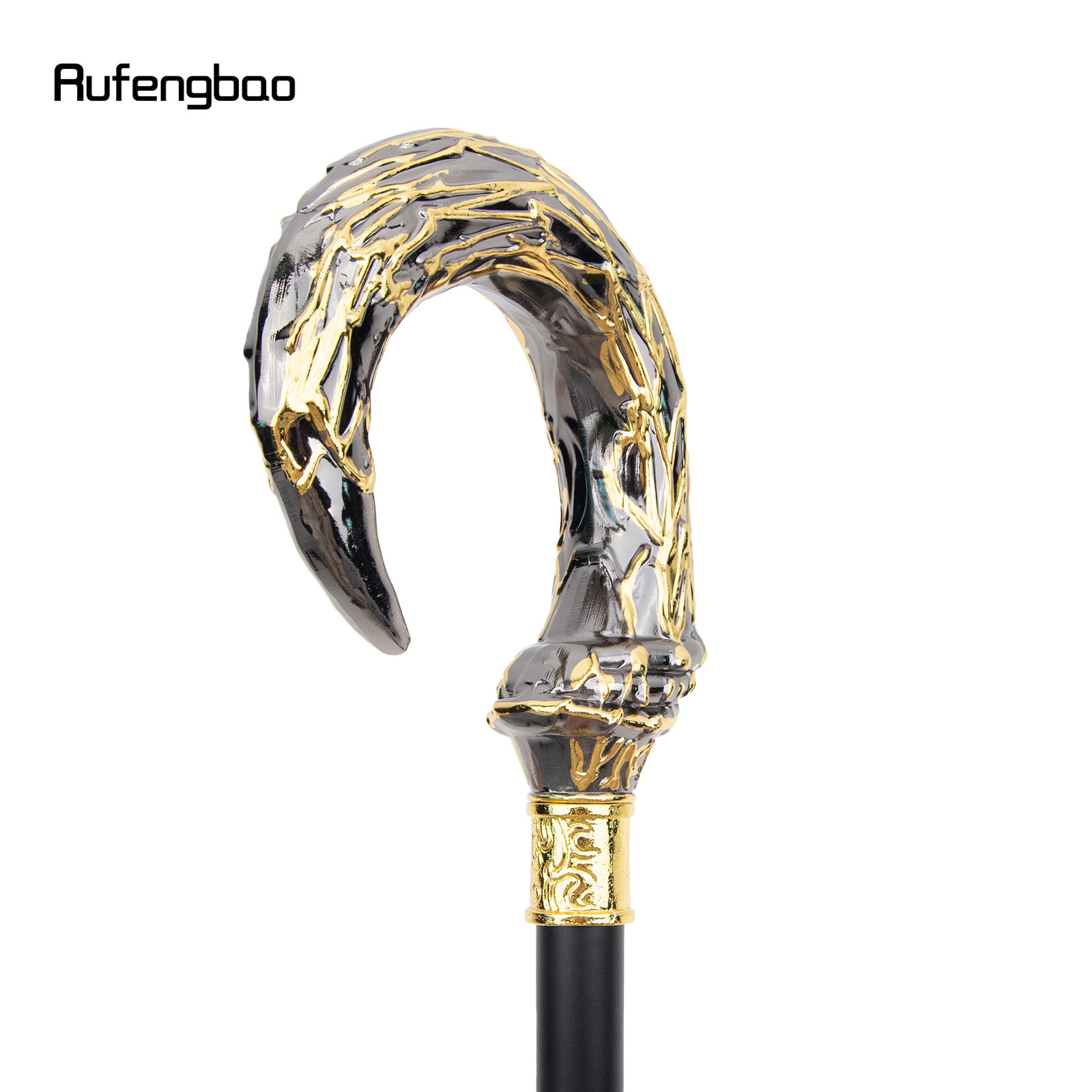 隠しプレート付きシングルジョイントウォーキングスティック,杖プレート,コスプレクローザー,自己防衛ファッション,ゴールデンブラック,92cm