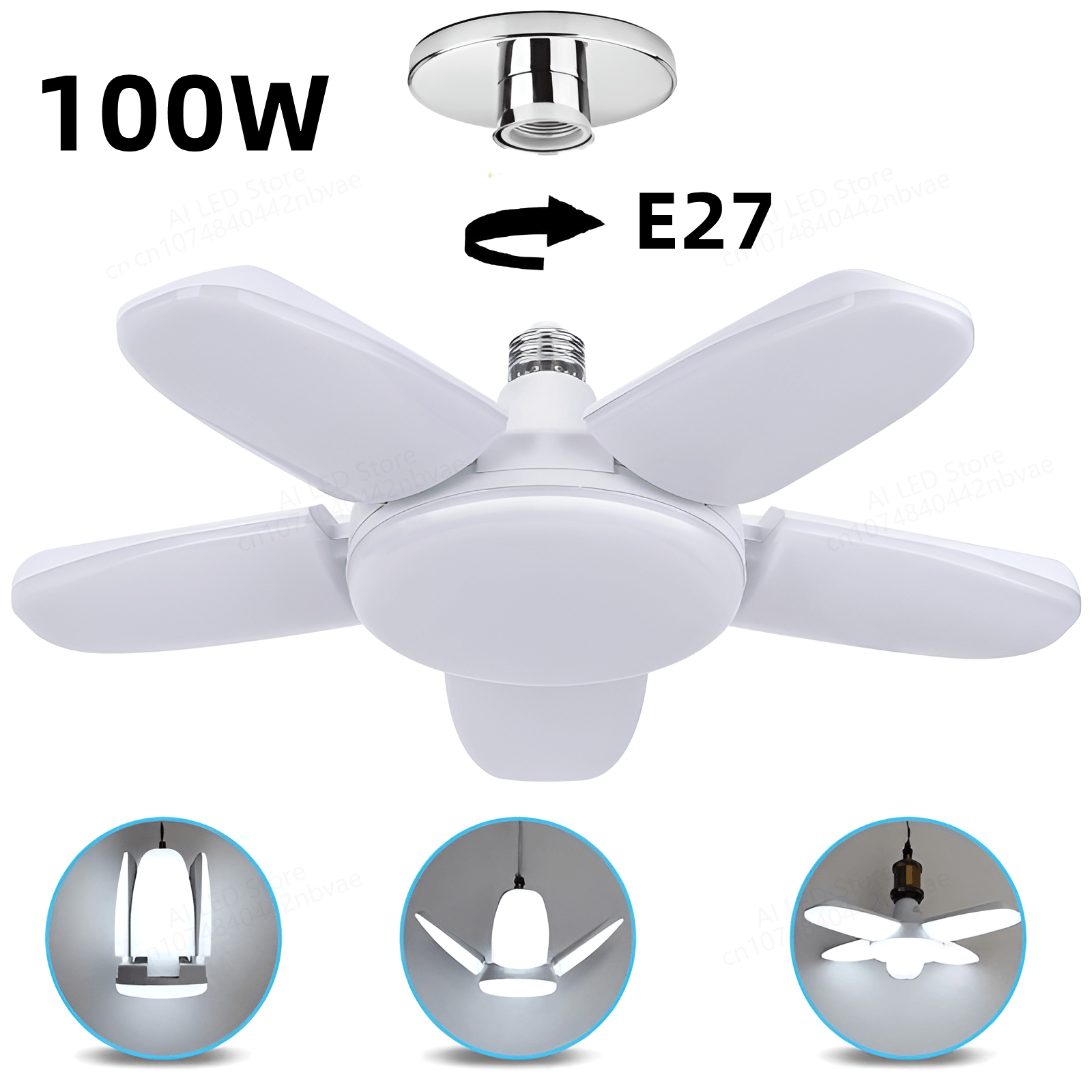 28 ワット 60 ワット 80 ワット 100 ワット 150 ワット 200 ワット E27 LED 電球ファンブレードランプ AC220V AC110V 折りたたみ Led 電球ランパーダ家庭用シーリングライト