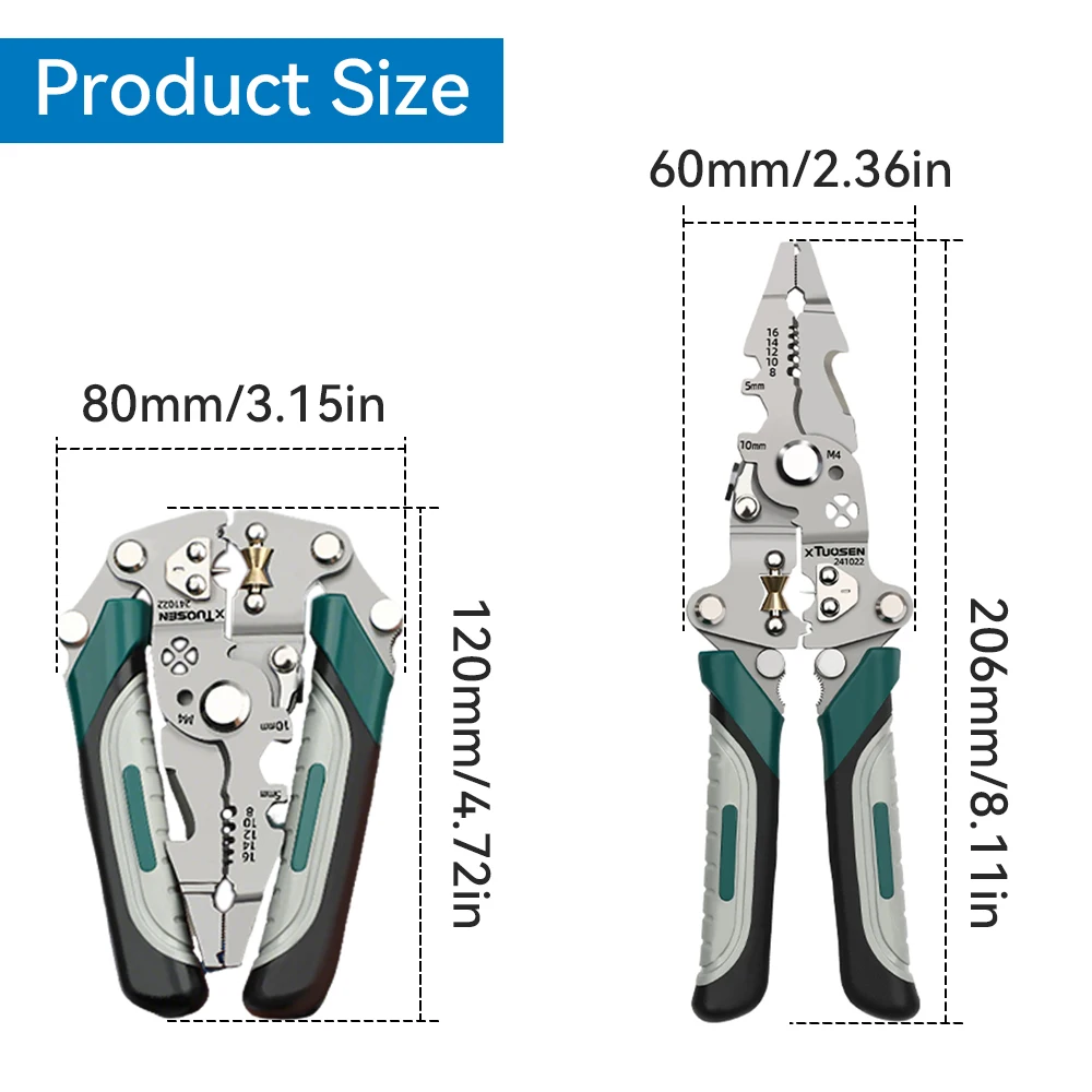 Multi-Functional 8-in-1 Wire Stripping Pliers Folding Cutter Wrench Line Separation Tool Set 205mm Lightweight Hand Tool