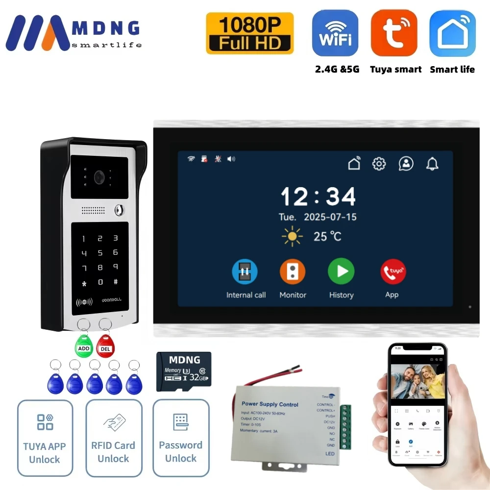 7/10 дюймов Tuya Smart Wi-Fi видеодомофон 1080P беспроводной дверной звонок камера Rfid разблокировка дверной домофон швейцар