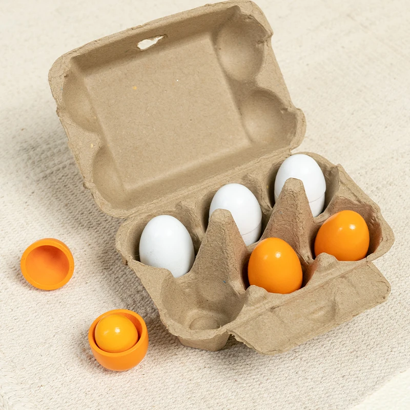 6 uds. De huevos de madera, juguetes de cocina para niños, juego de comida, cocina, juego de simulación, juego de comida para bebé, desarrollo y aprendizaje temprano