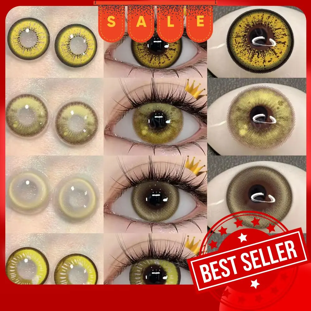 UYAAI 1Pair Yellow Contacts Lenses Makeup Beauty Yearly Soft Fashion Health Anime Cosplay Eyes Yellow Eyes Free Case