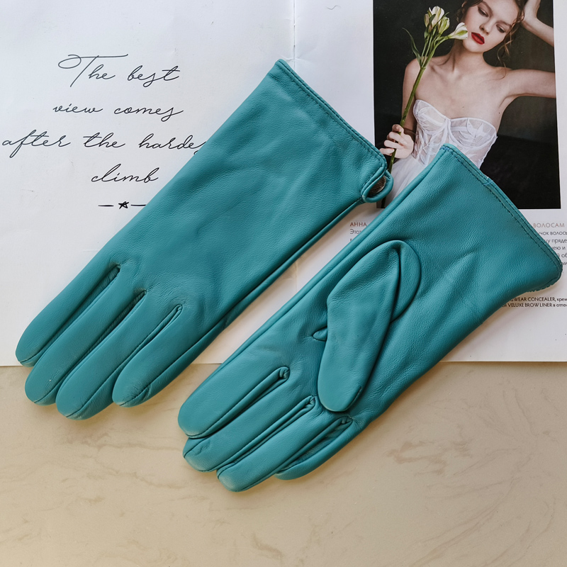 Guantes de piel de oveja para mujer, guantes clásicos de Color sólido, cuero versátil, forro de punto para primavera, guantes para conducir y ciclismo, otoño