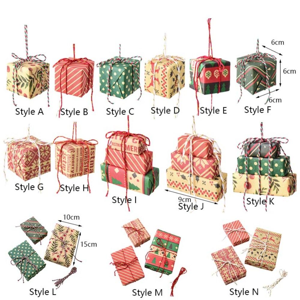 Hiasan gantung pohon Natal Mini, liontin tas hadiah pohon Natal warna-warni dengan tali