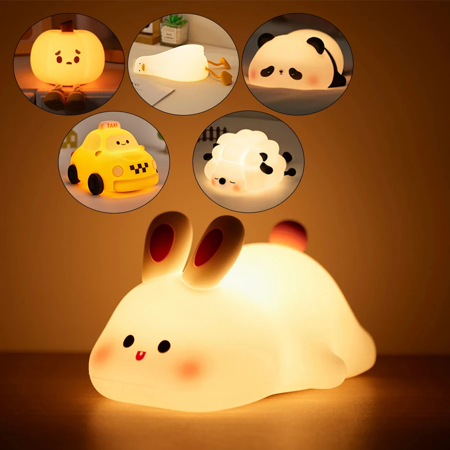 Lampada da tavolo in silicone dimmerabile ricaricabile con luce notturna a LED per animali Luce notturna per bambini per la cameretta dei bambini Regalo di compleanno carino