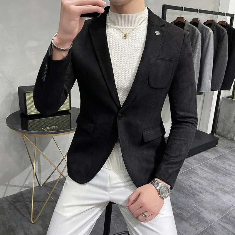Plus ขนาด4XL-M ฤดูใบไม้ร่วงกำมะหยี่เสื้อแจ็คเก็ต Blazer Blazer 6สีนักธุรกิจผู้ชาย Slim Blazers Hommes Casual Tuxedo เสื้อคลุมสูท