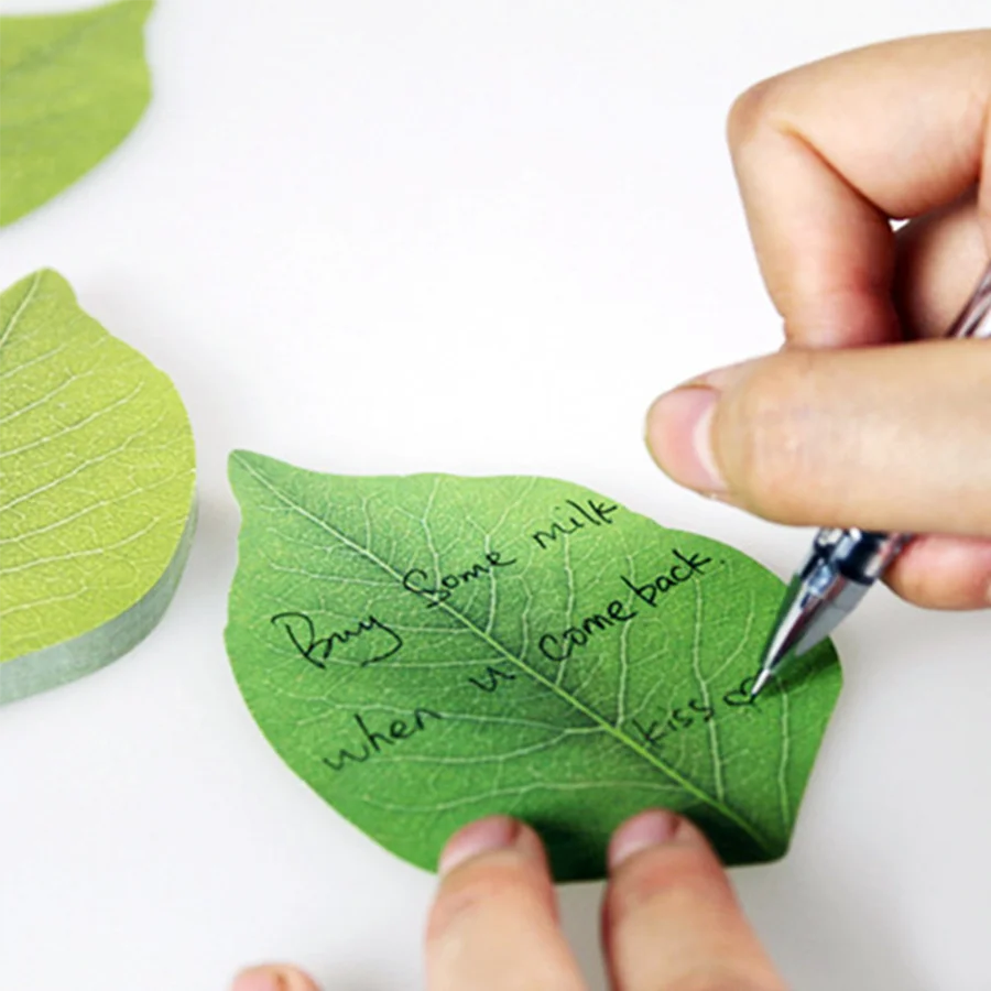 50 Sheets/Pad Creative Green Leaf Shaped Sticky Notepad, Photo Wall Refrigerator Decoration Sticker, Novelty Memo Note Pad for H