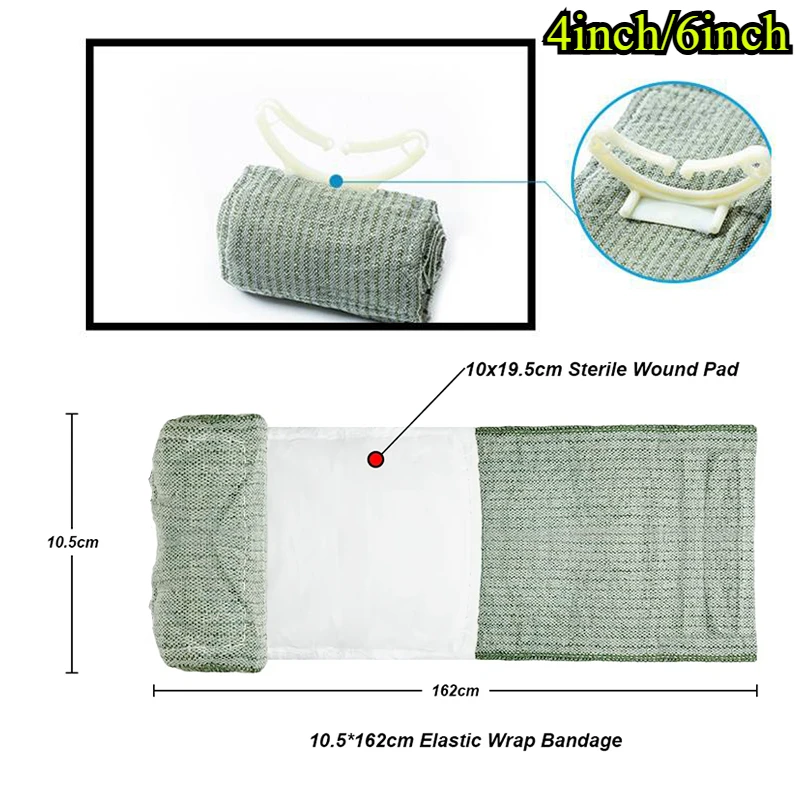 Bandagem israelense de 4/6 pol. - Kit de trauma tático, compressão de nível militar para curativo de primeiros socorros IFAK de emergência ao ar livre