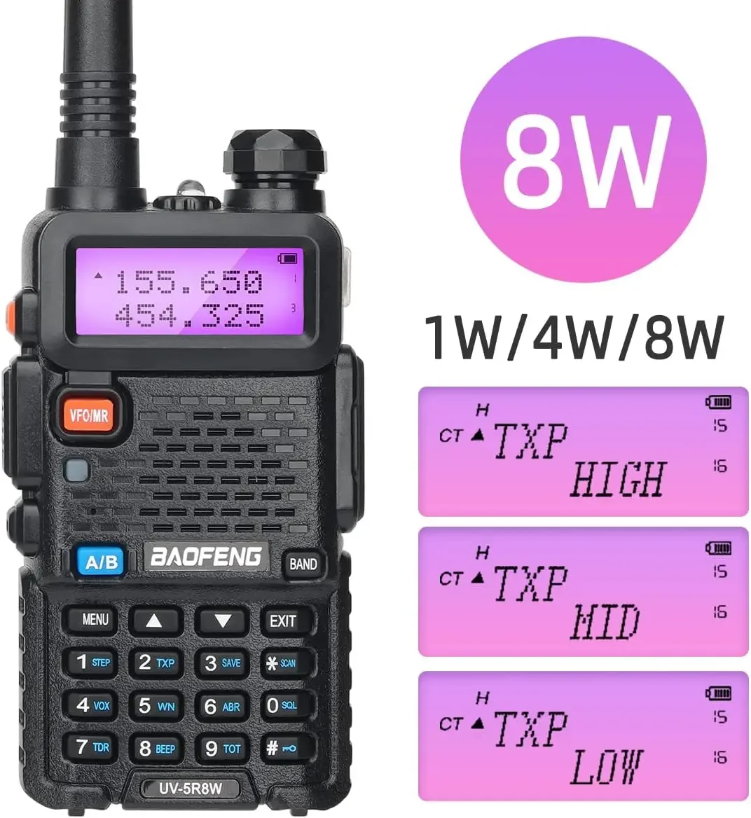 1/2PCS BaoFeng UV-5R 8W Tri-Power Walkie Talkie High Power Dual Band Long Range 128 CH Przenośne ręczne radio dwukierunkowe UV 5R Ham