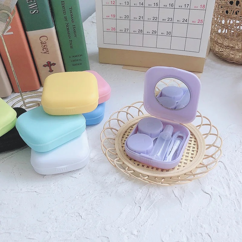 Ensemble d'étuis à lentilles de contact avec miroir, petit sac de rangement portable, mini étui à lentilles de contact, sac de rangement à tremper