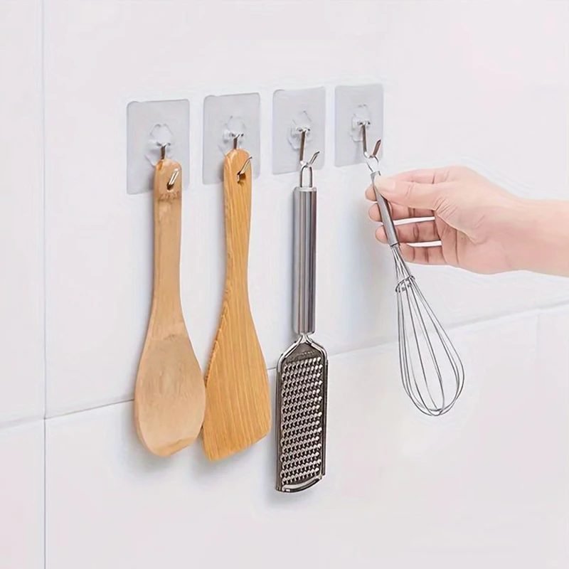 โปร่งใส Self-Adhesive Hooks ผ้าเช็ดตัวห้องน้ําเสื้อผ้าสติกเกอร์ตะขอแขวนกุญแจ Storage
