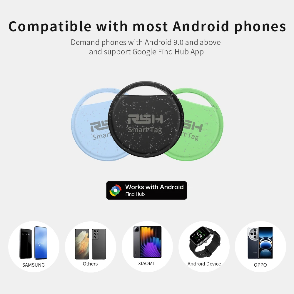 RSH Security Tracker Wallet Gepäck Koffer Box Locator Anti Lose für Android Smart Tag Arbeit mit Google Find für Samsung OnePlus