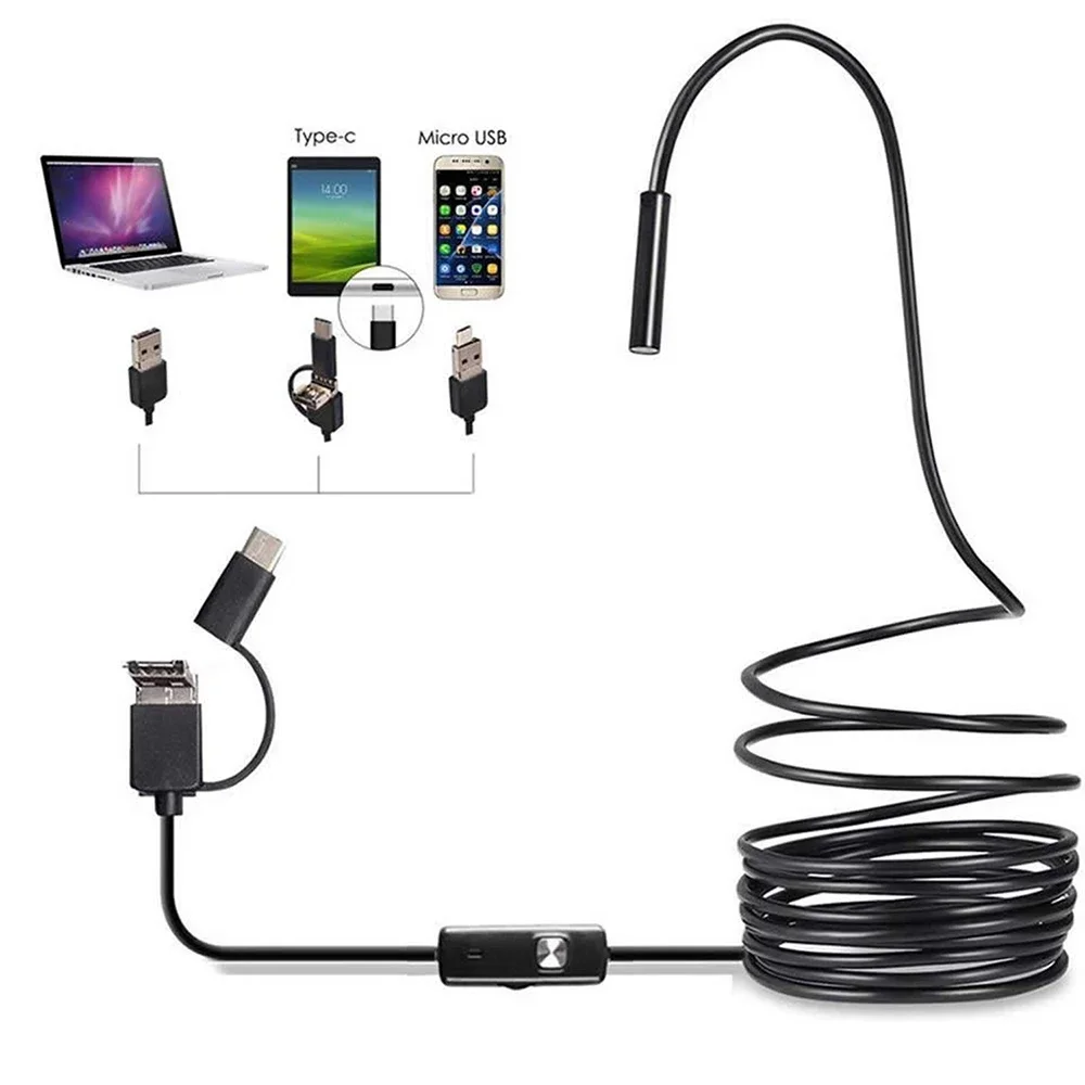 Praktisches 7-mm-Android-Endoskop, 3-in-1, USB/Micro-USB/Typ-C-Endoskop, Inspektionskamera, IP67, wasserdicht, für Smartphone-Computer