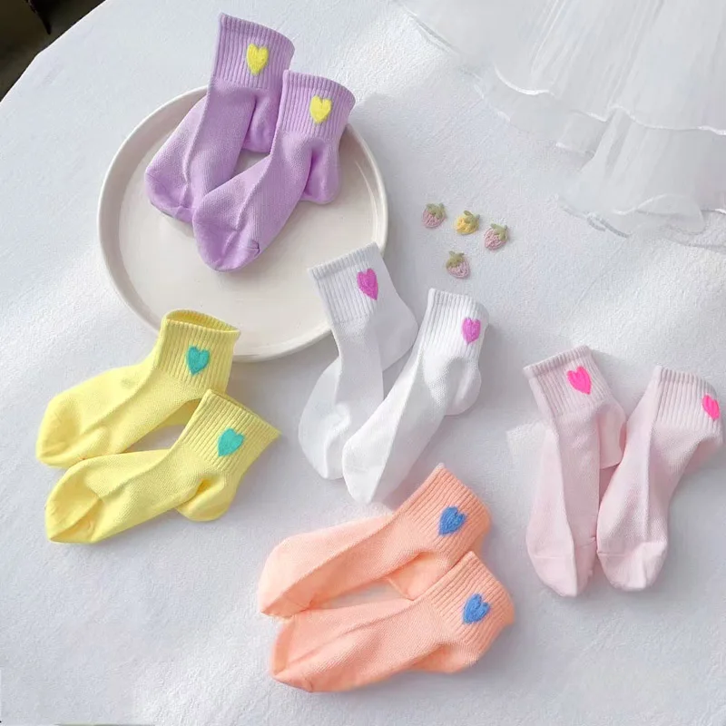 5 paia di calzini da ragazza a forma di cuore con motivo a rete, traspiranti e comodi calzini per bambini