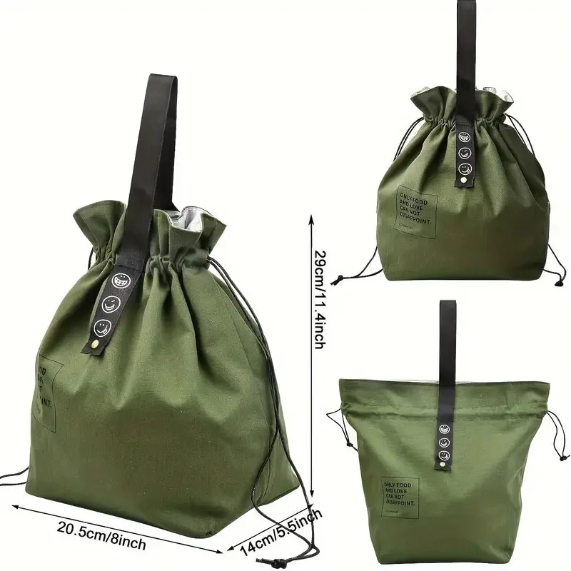 Drawstring 클로저 접이식 도시락 가방 쿨러 토트 백 작업 학교 피크닉 캠핑을위한 휴대용 절연 캔버스 점심 가방