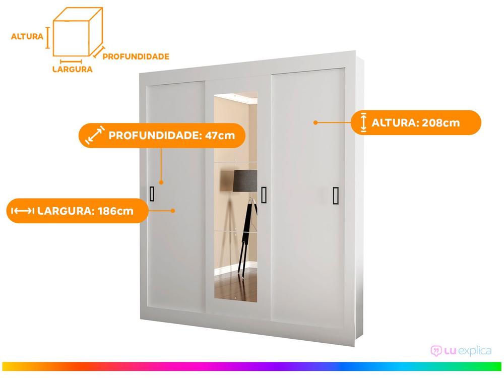 Guarda-roupa Casal com Espelho 3 Portas de Correr Araplac Melissa Glass