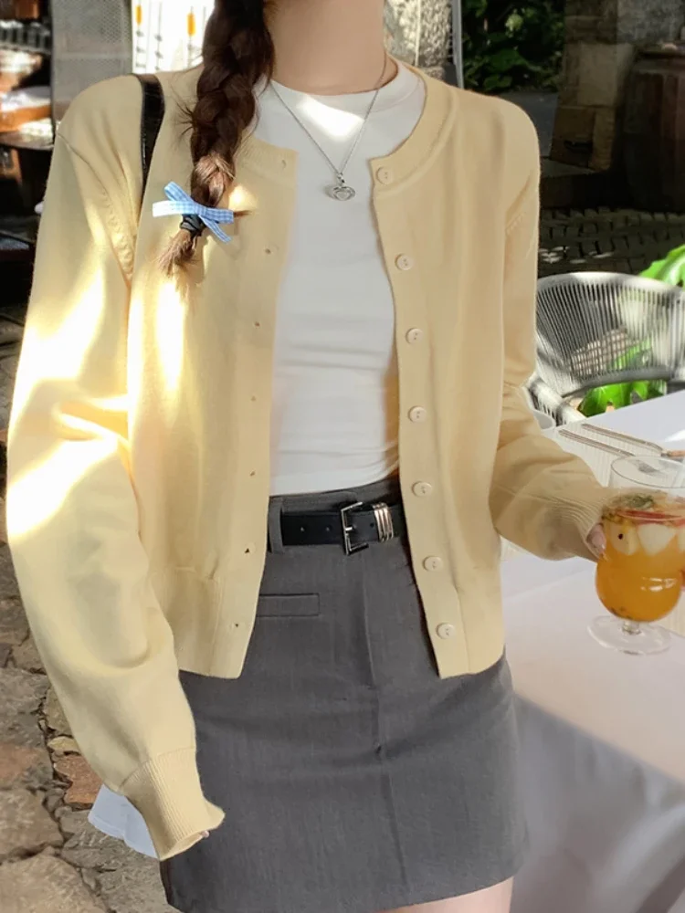 Damen-Strickjacke mit langen Ärmeln, O-Ausschnitt, Knopfleiste, gestrickt, für Damen, Frühling und Herbst, gestrickt, einreihig, Strickjacke