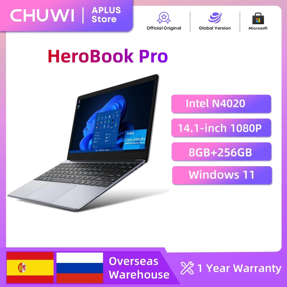 CHUWI HeroBook Pro Laptop 8GB RAM 256GB SSD Intel Celeron N4020 Dual Core 14.1 inch IPS Screen Windows 11 NoteBook Laptops