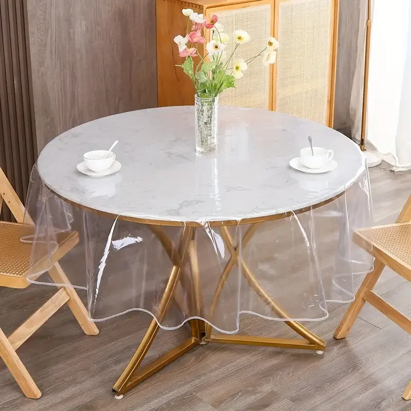 Toalha de mesa de plástico redonda transparente, capa protetora, toalha de mesa PEVA à prova d'água e à prova de óleo