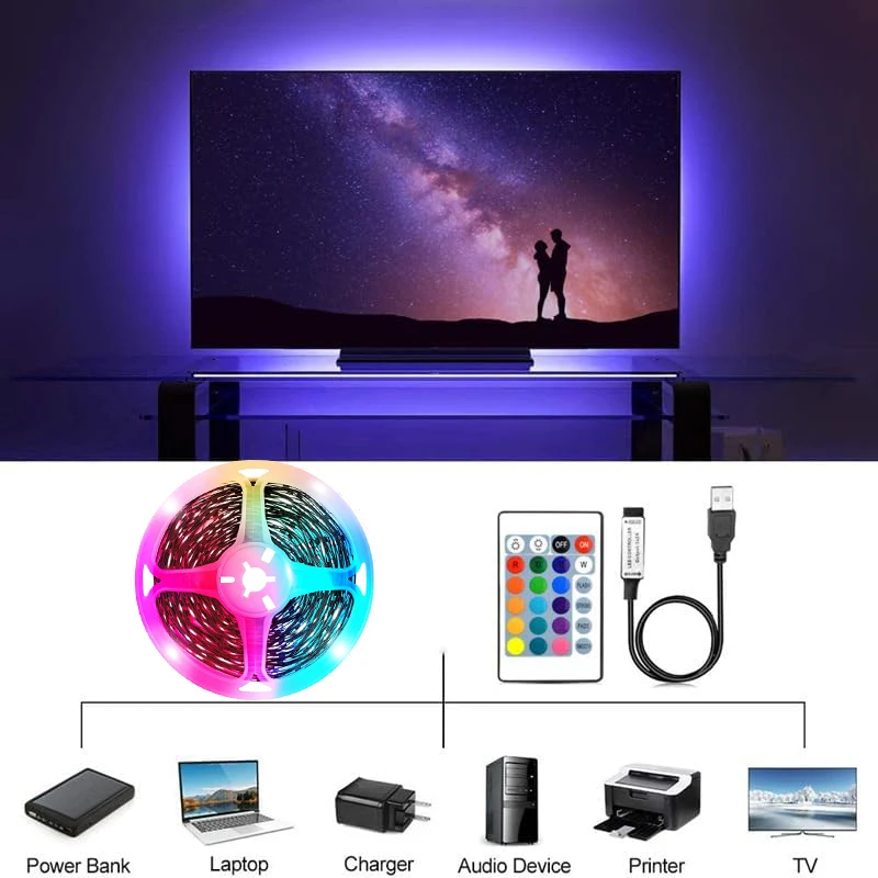 Inteligentne oświetlenie taśm LED - zmiana koloru, synchronizacja muzyki, kontrola aplikacji, pilot, RGB - odpowiedni do pokoju dec