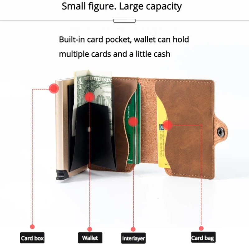 Split Leather Mens Slim Card Holder Wallet with Money Clip RFID Blocking Pop Up Credit Cardholder Minimalist Wallets for Men