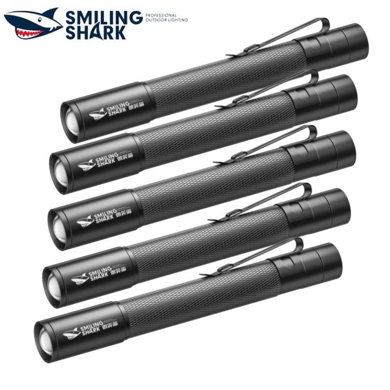 Sorrindo tubarão sd1211 caneta luz portátil zoomable lanterna à prova dwaterproof água tocha luz para acampamento caminhadas ao ar livre