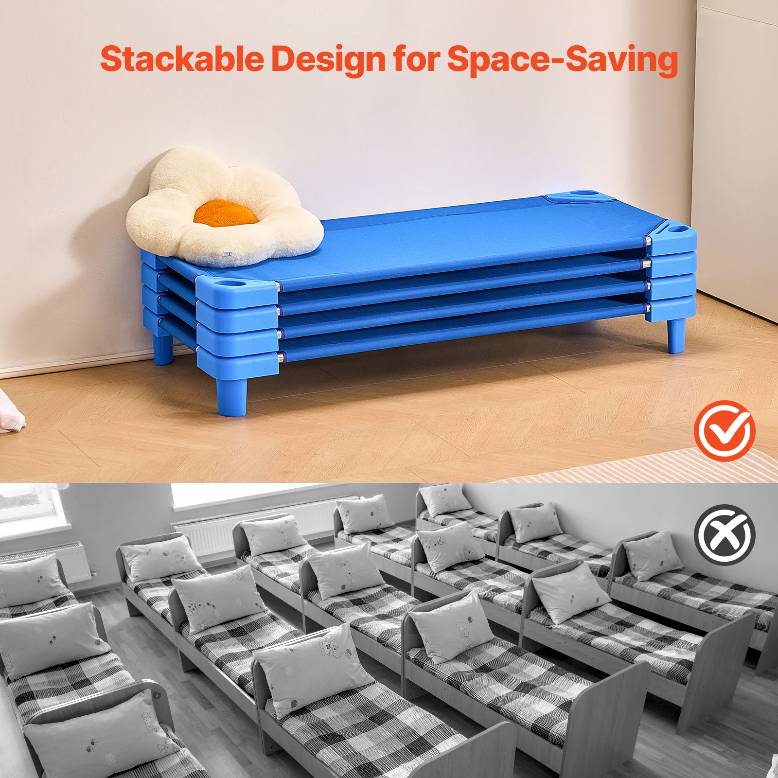 VEVOR Stackable Kiddie Cot Pack of 4/6 Portable Toddler Nap Cots for Kids Preschool Classroom Daycare Beds for Sleeping Resting