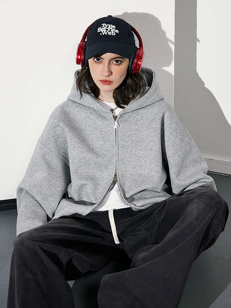 Chaqueta con capucha cálida a la moda para mujer, chaqueta gris de manga larga con bolsillo y doble cremallera, chaqueta informal para ir al trabajo para mujer