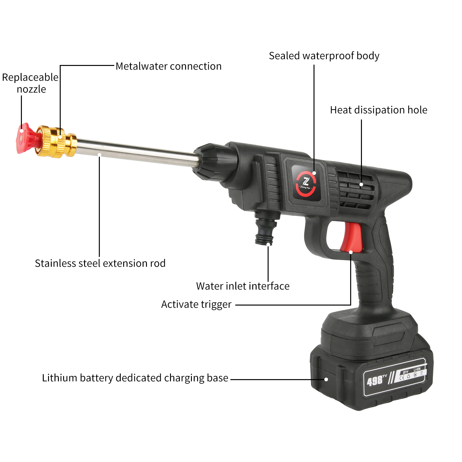 21V Draadloze Hogedruk Waterpistool 50BAR Draadloze Schuim Producent 50BAR Auto Wasmachine Pistool voor Auto Huis tuin Machine Tool