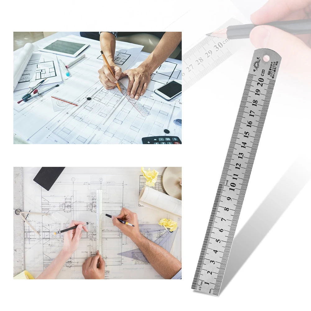 Stainless Steel Double Side Straight Ruler Centimeter Inches Scale Ruler Precision Measuring Tool 15cm/20cm/30cm/40cm/50cm