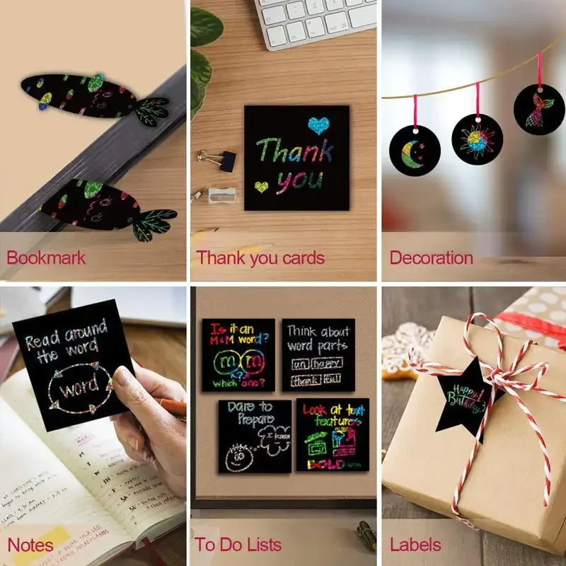 100 hojas de cajas mágicas para notas, Mini notas artísticas para rascar arcoíris, suministros artísticos hechos a mano para fiestas DIY