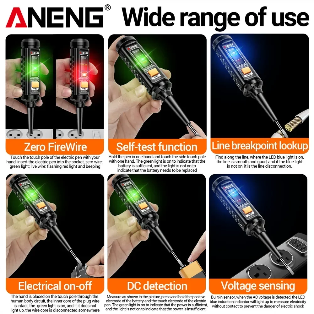 ANENG B15 probador de voltaje multifunción Detector de pluma inducción AC 24V-250V voltímetro NCV línea de cable punto de interrupción herramientas de electricista