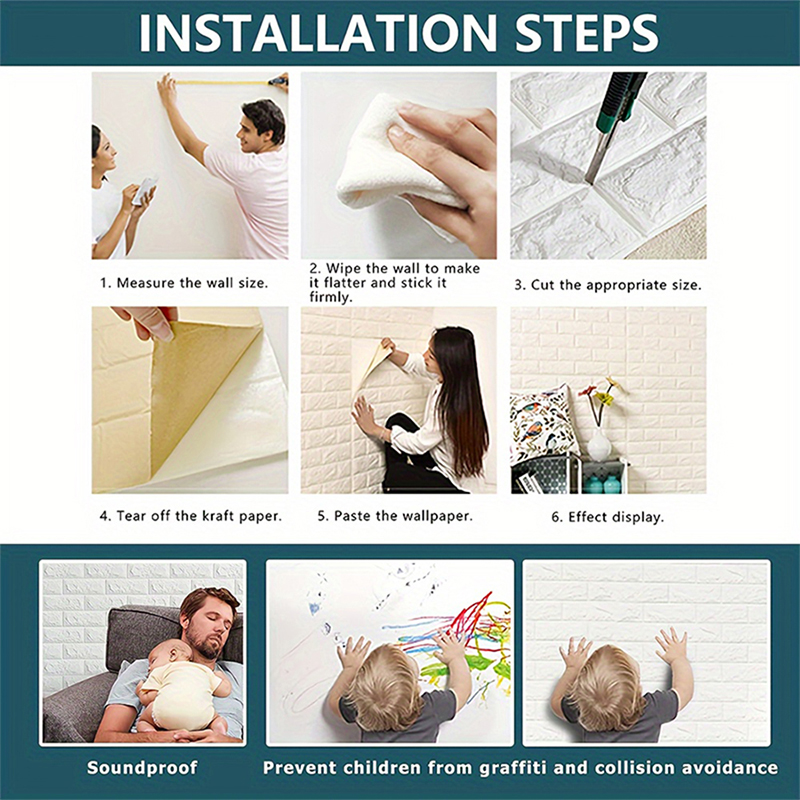 Papier peint auto-adhésif décoratif mural, 70x100cm, pour peler et coller, panneaux de bricolage, Faux brique rétro, autocollant mural pour la décoration de la maison