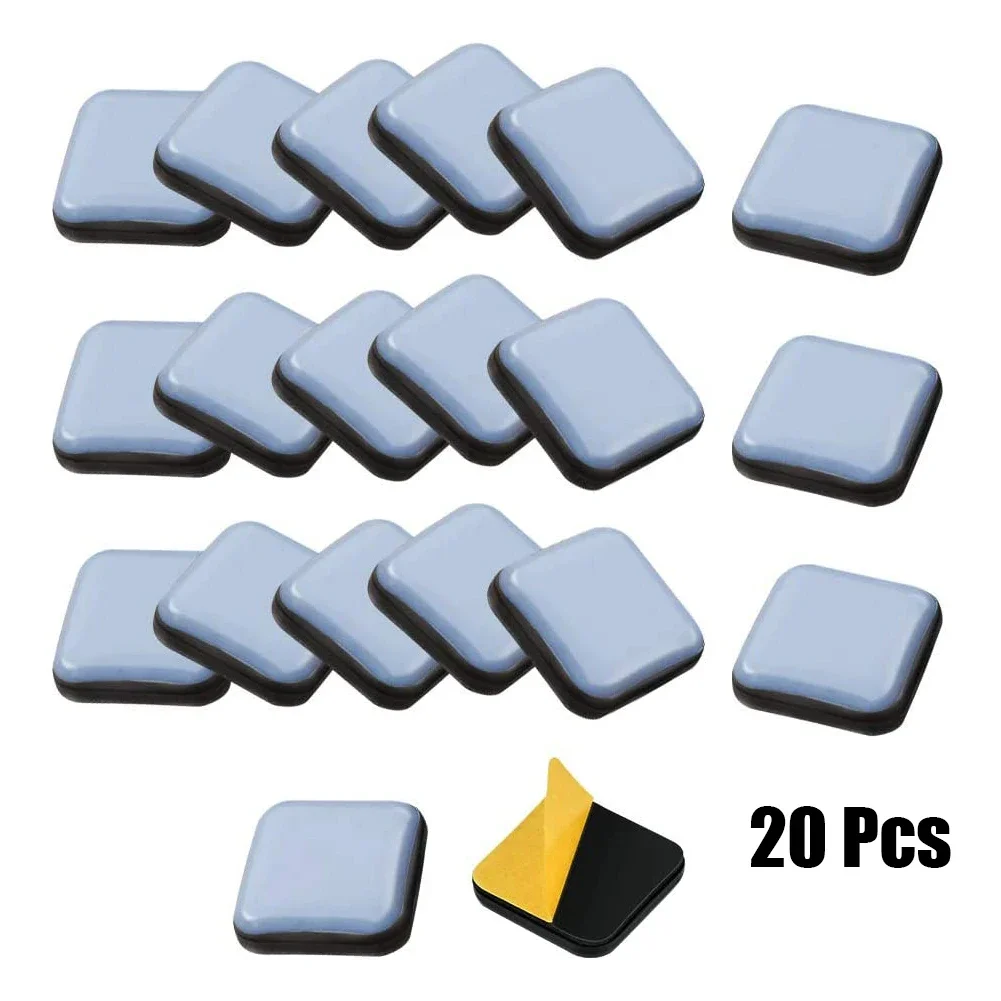 Almohadillas deslizantes para deslizadores de pies de 20 piezas, deslizadores de muebles para el hogar, deslizadores de muebles, almohadillas cuadradas de PTFE para mover el suelo, herrajes para el hogar ﻿