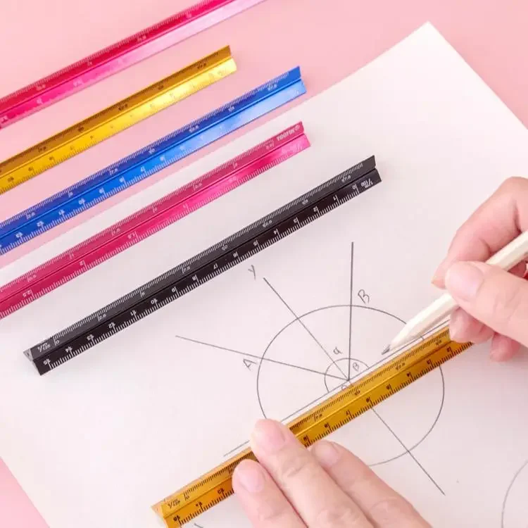 1Pc Colorful 15cm Aluminum Triangular Scale Ruler Alloy Metal Regua