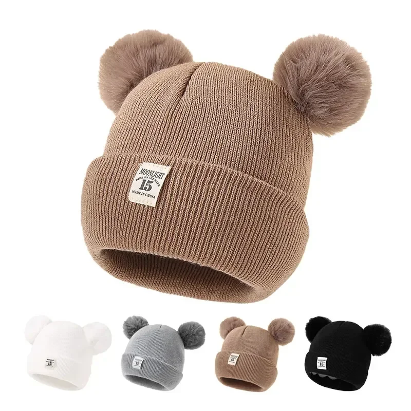 Berretti per bambini Cappello di lana per bambini Cappelli spessi per bambini Paraorecchie caldo Berretti invernali caldi in maglia Berretto per neonato Cappello per bambini Pom Pom